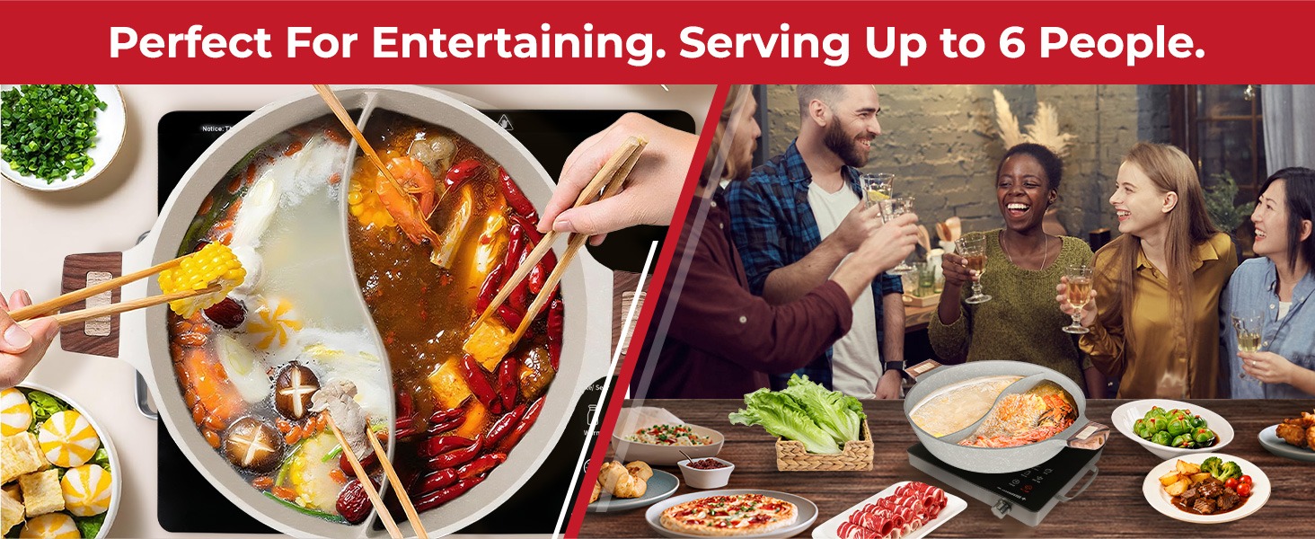 Rosewill 4.2QT Double Flavor Non-sticking Shabu Shabu Hot Pot with Divider - Beige