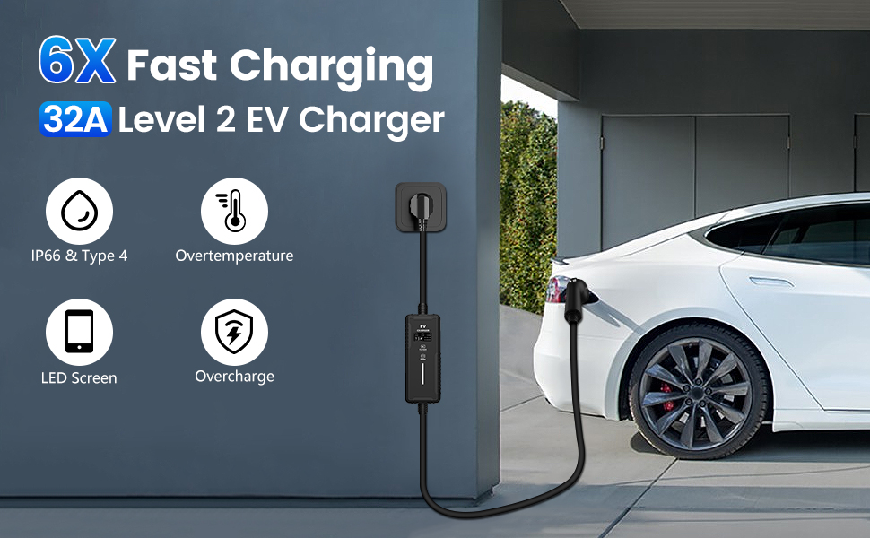 Level 1 and Level 2 Portable EV Charger 16 to 32 Amp, 110-240V, Electric  Vehicle Charger Plug-in EV Charging Station (NEMA 5-20 & 14-50 25 Foot Cable)  