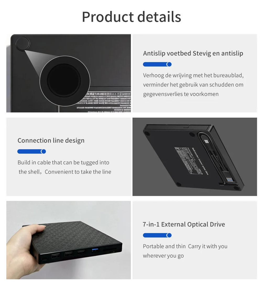 External CD/DVD Drive for Laptop, Portable DVD Player for Laptop, 8 in 1 USB 3.0 Ultra-Slim Portable