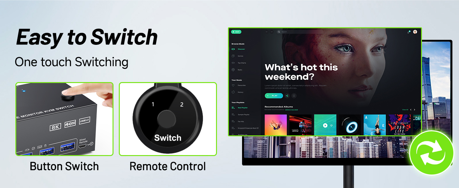 3 monitors KVM switch with 4 USB 3.0 ports for keyboard, mouse, printer and other peripheral USB dev