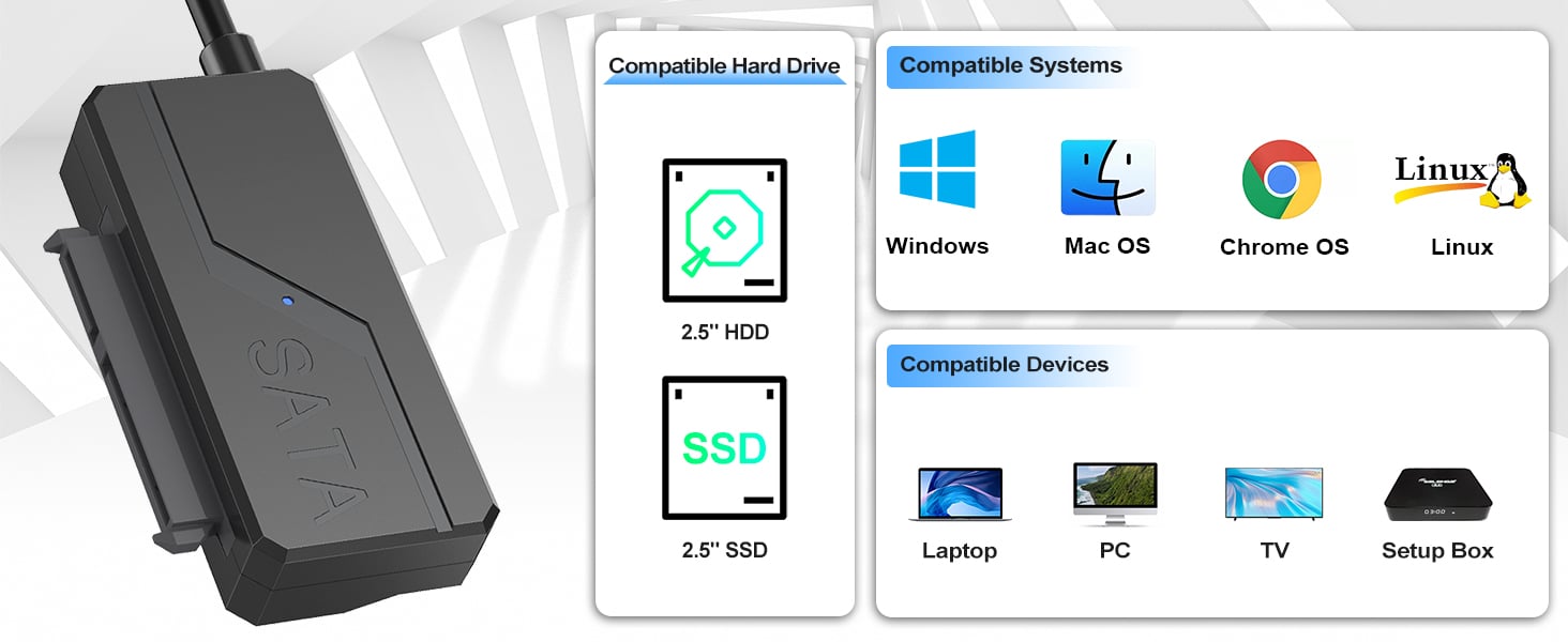 AUTYUE SATA to USB Adapter with Power Adapter, USB 3.0 to SATA III Converter with 12V 2A 24W Adapter