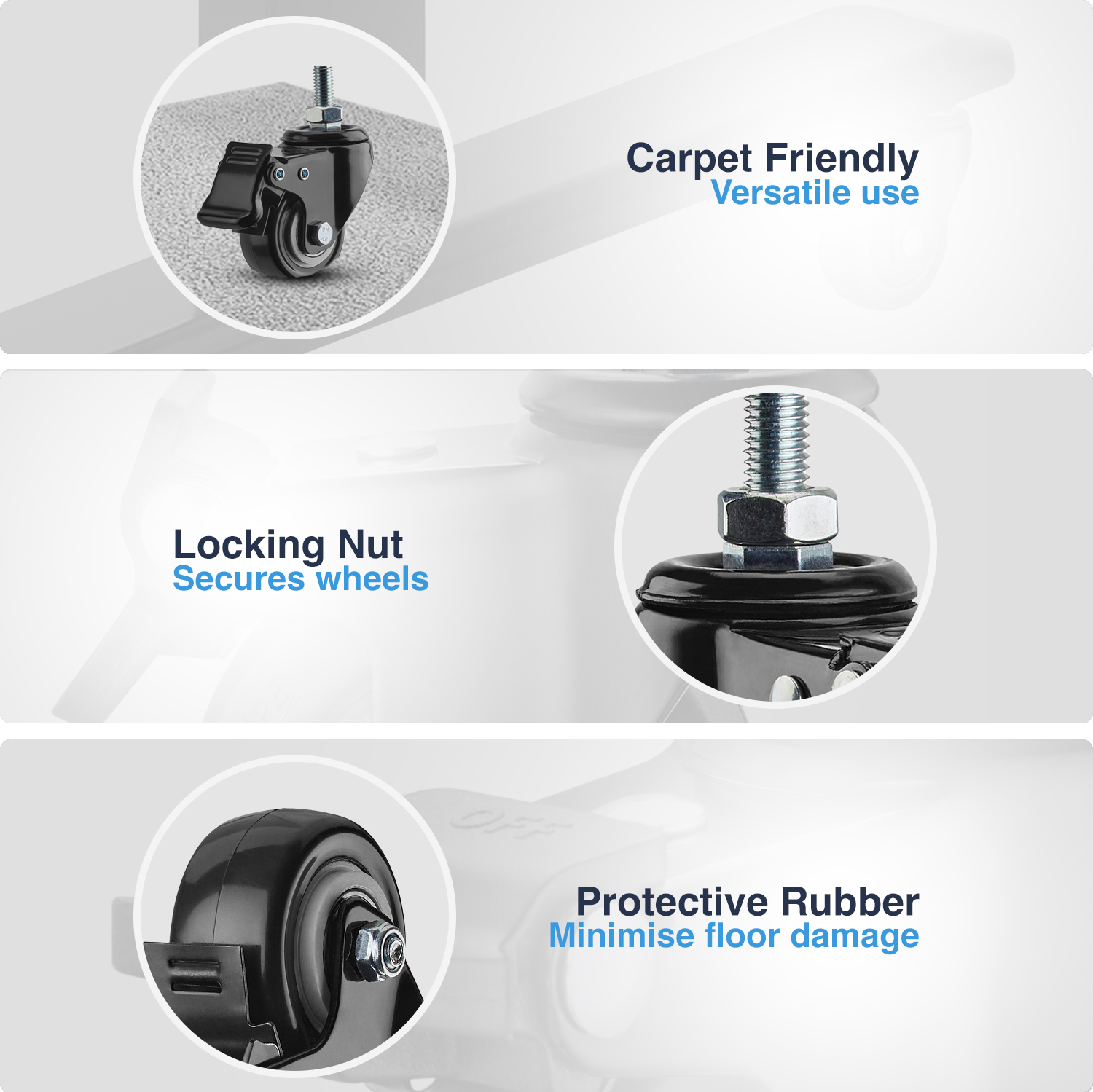 lockable caster wheels, desk wheels, standing desk casters, furniture wheels, replacement casters