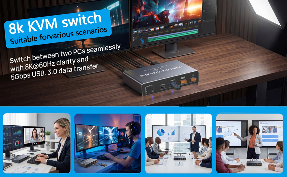 Power Supply: For optimal stability, please connect the KVM switch to the included 12V power adapter