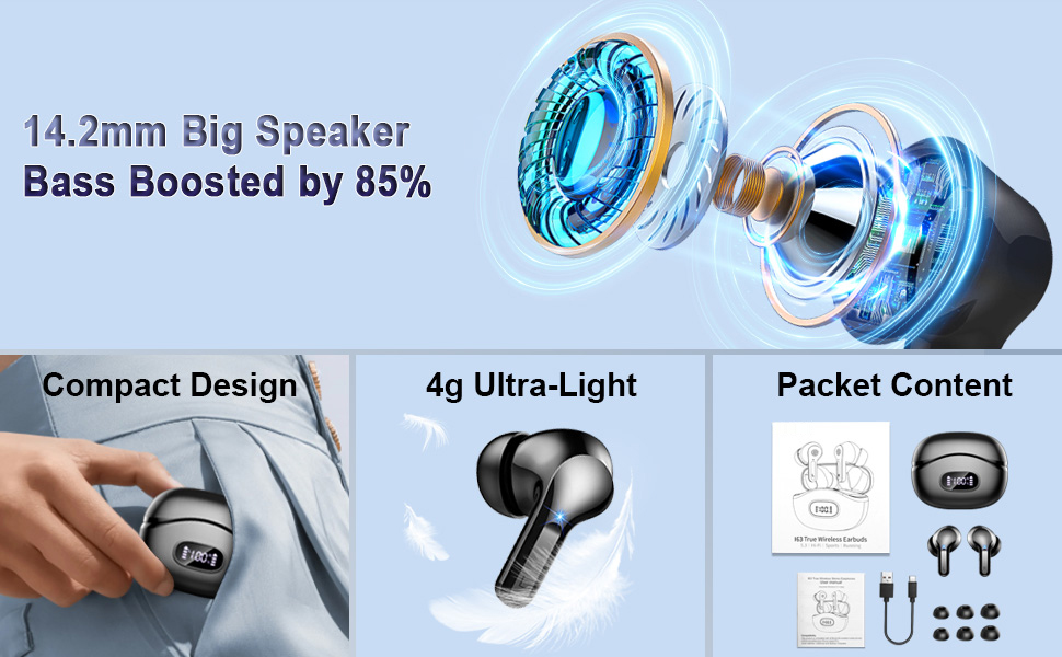 Wireless Earbuds, Bluetooth 5.3 Headphones In Ear Earphones 4 ENC Noise Cancelling Mic Headphones wi