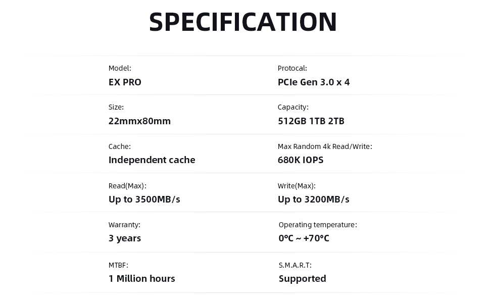 especificaciones SSD 2TB NVMe PCIe Gen 3.0x4 M.2