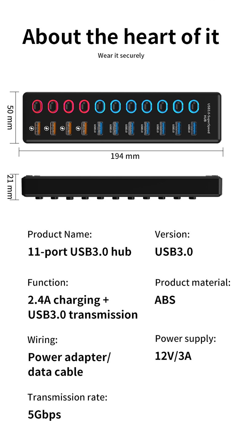 11 Port Powered USB hub