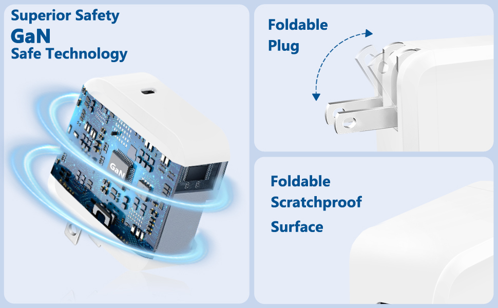USB C Charger Block, 65W GaN Adapter with 6FT Type C Cable, Fast Charging Foldable Charger for i-Ph-