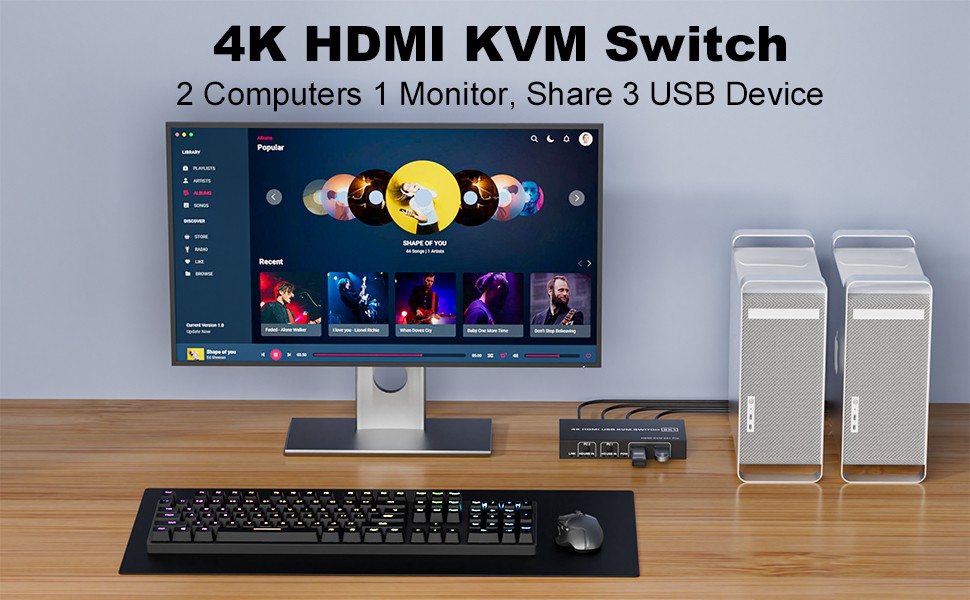 HDMI KVM Switch 1 Monitor 2 Computers 4K@60Hz, USB-B HDMI KVM Switch for 2 Computer Share 1 Monitor