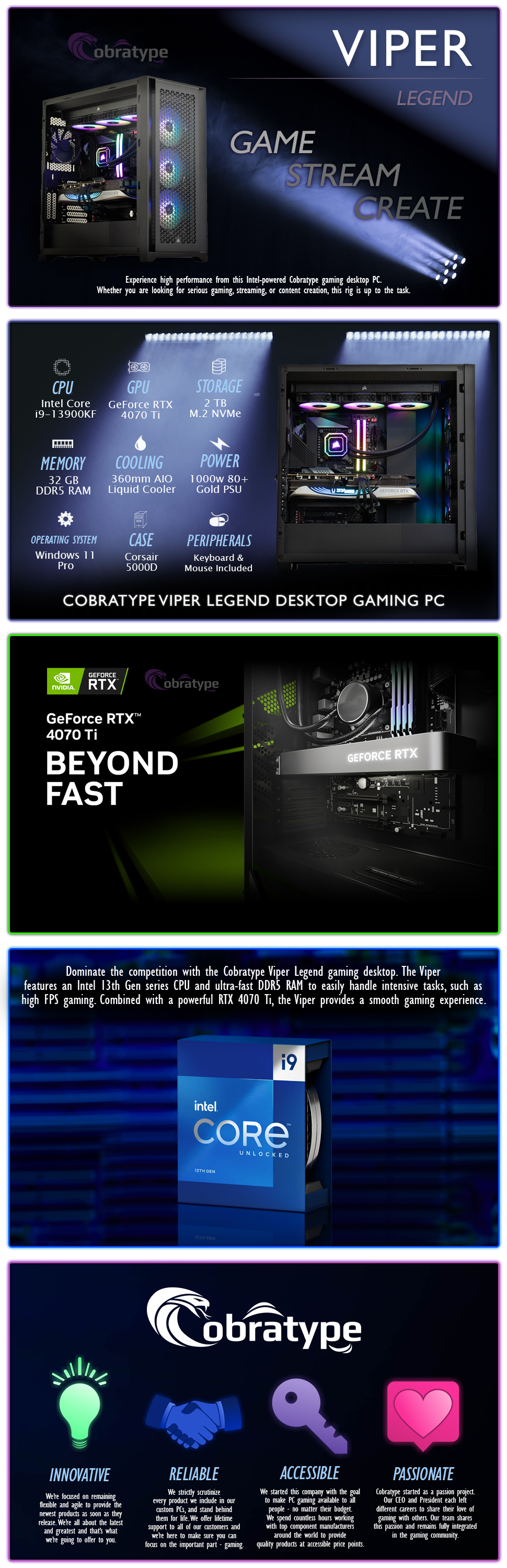 Cobratype Viper Legend Desktop Gaming PC Intel Core i913900KF, RTX