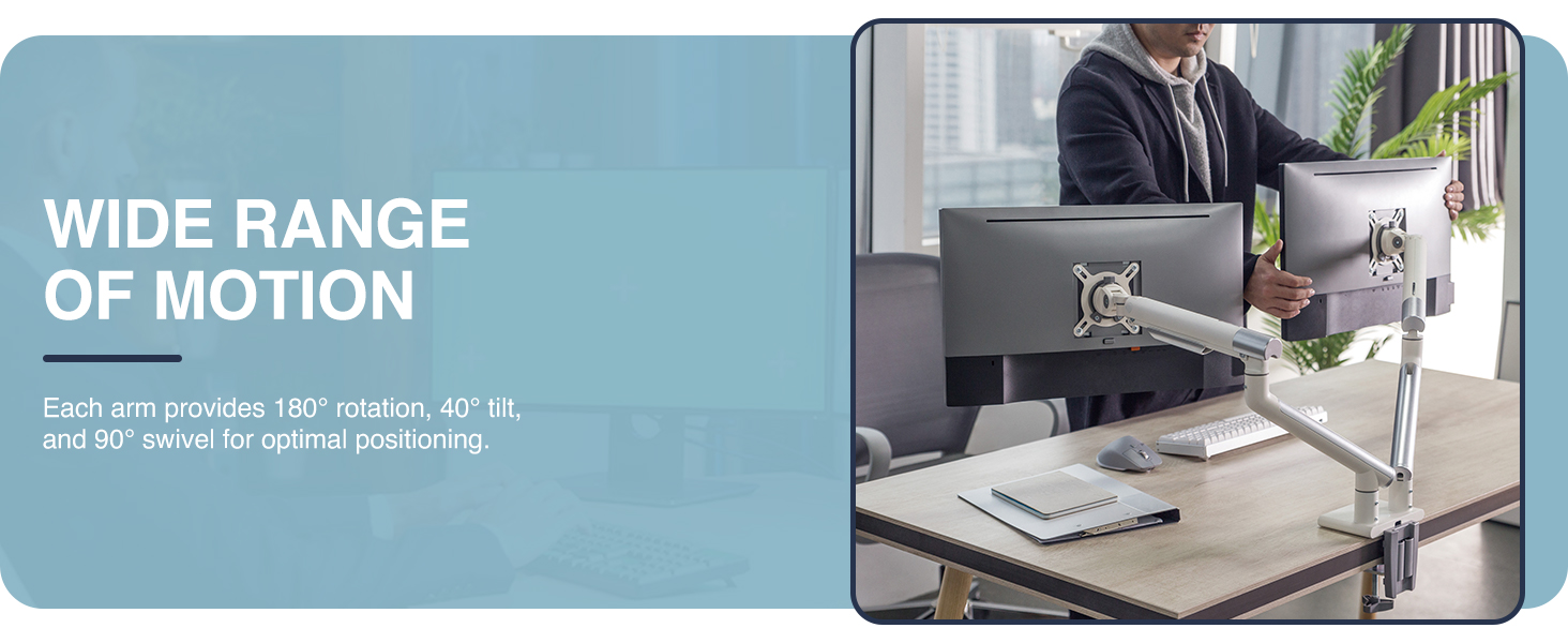 slim monitor arm, dual monitor arm, minimalist monitor mount, low-profile, VESA mount, ergonomic