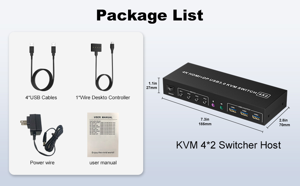 HDMI + DP KVM Switch 2 Monitors 4 Computers, Dual Monitor HDMI + Displayport USB 3.0 KVM Switches