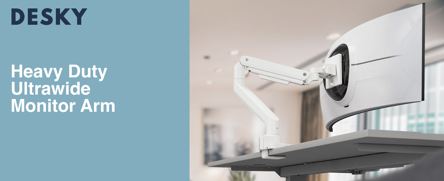 heavy-duty ultrawide monitor arm, ergonomic gas spring mount for large screens, curved monitor desk