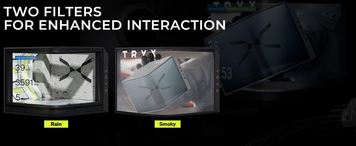 TRXY PANORAMA ARGB AIO AMOLED screen features two filters rain/smoky for contents