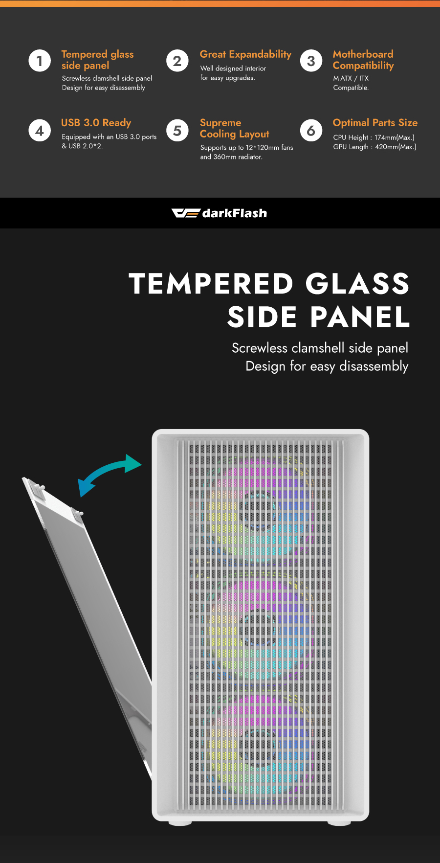 darkFlash DB460M, Micro-ATX PC Gaming Case, High Airflow Full Mesh Front Panel