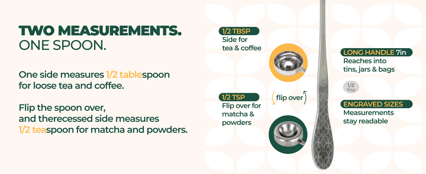 2 measurements matcha tea and coffee scoop