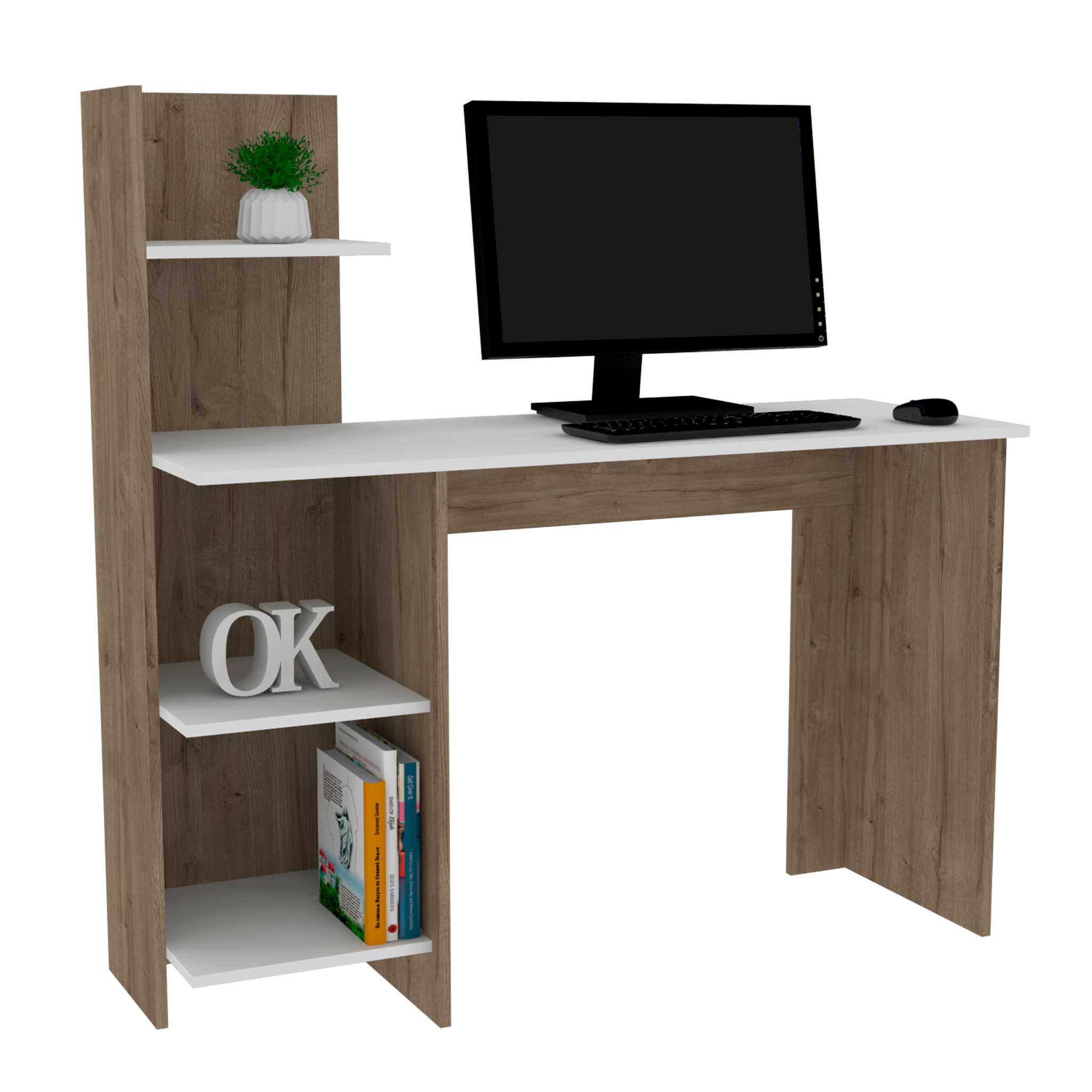 Tocoa Desk White, With 4 Shelfs, White- Pine