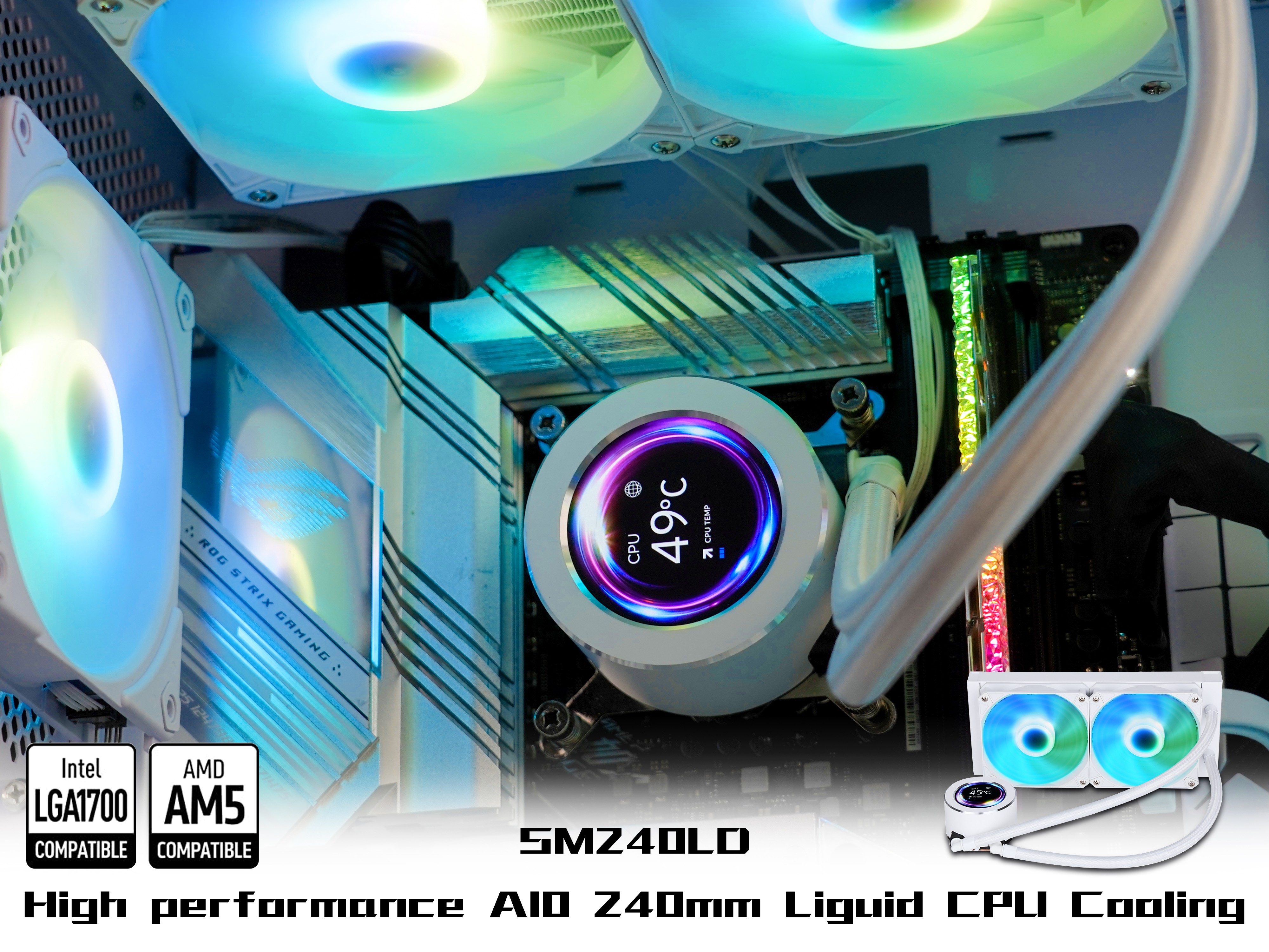 SAMA 240mm ARGB CPU Liquid Cooler With LCD Screen Temperature Display