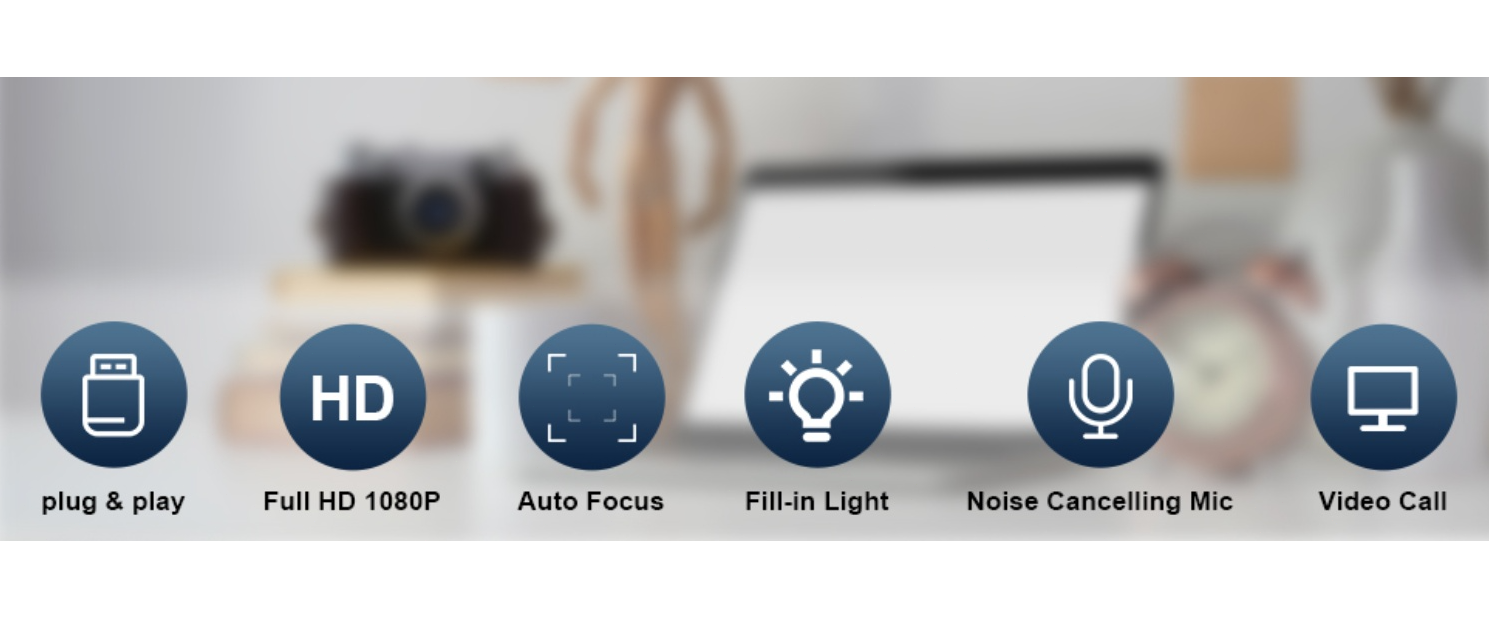 plug and play webcam,noise cancelling microphone,fill-in light,auto focus,video call,hd webcam