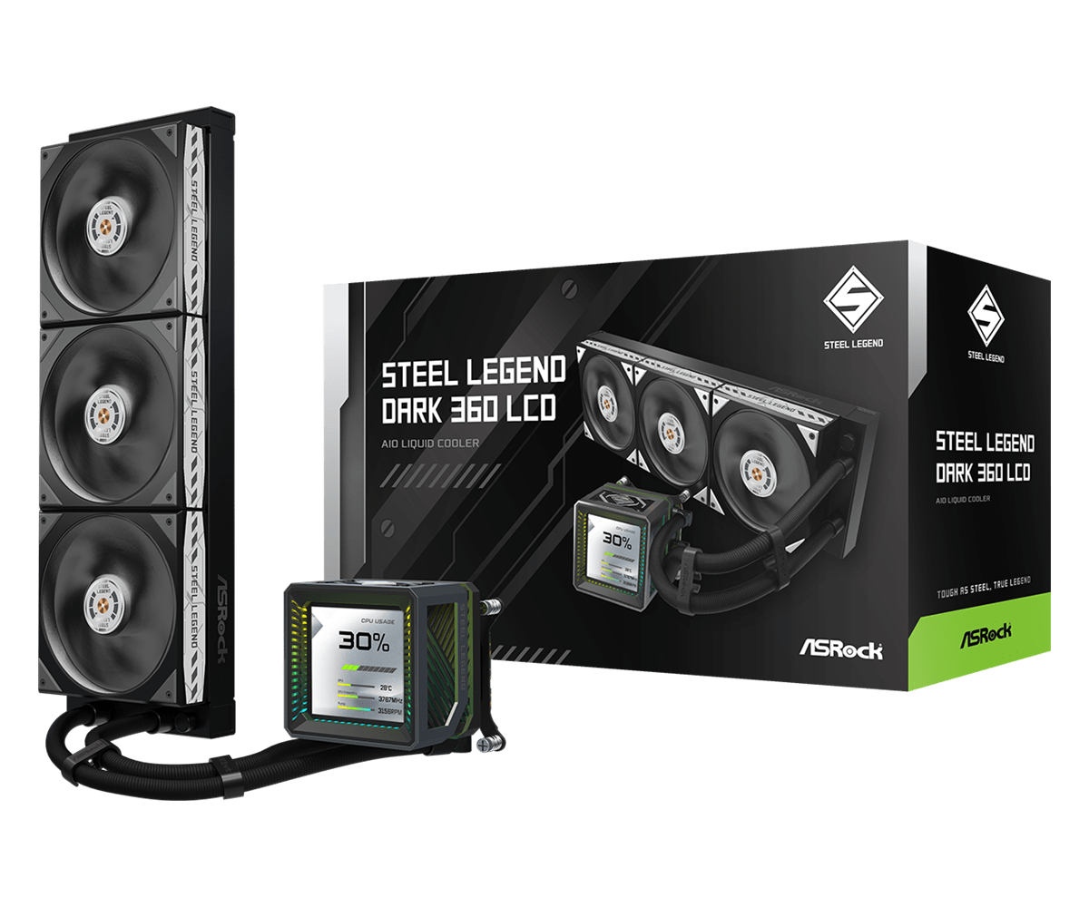 ASRock AIO Steel Legend Dark 360 LCD Liquid Cooler