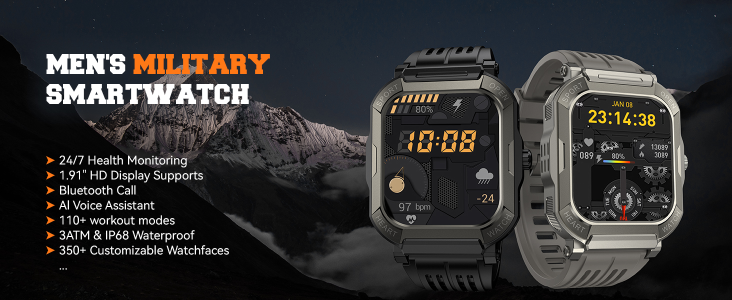 Military Smart Watches for Men (Answer/Make Calls), 1.91'' Fitness Smart Watch for Android & iPhone,