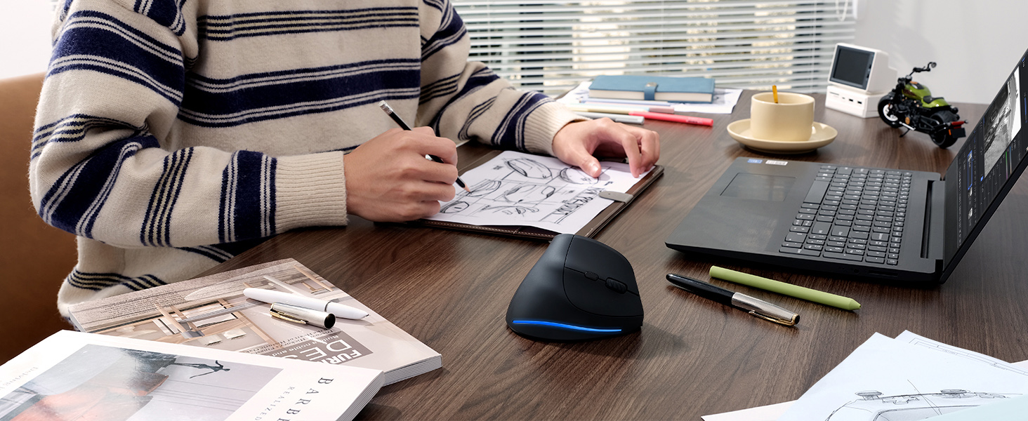 Ergonomic Wireless Mouse, Bluetooth Vertical Mouse with LED Light, Control Up to 3 Devices (BT5.0+BT