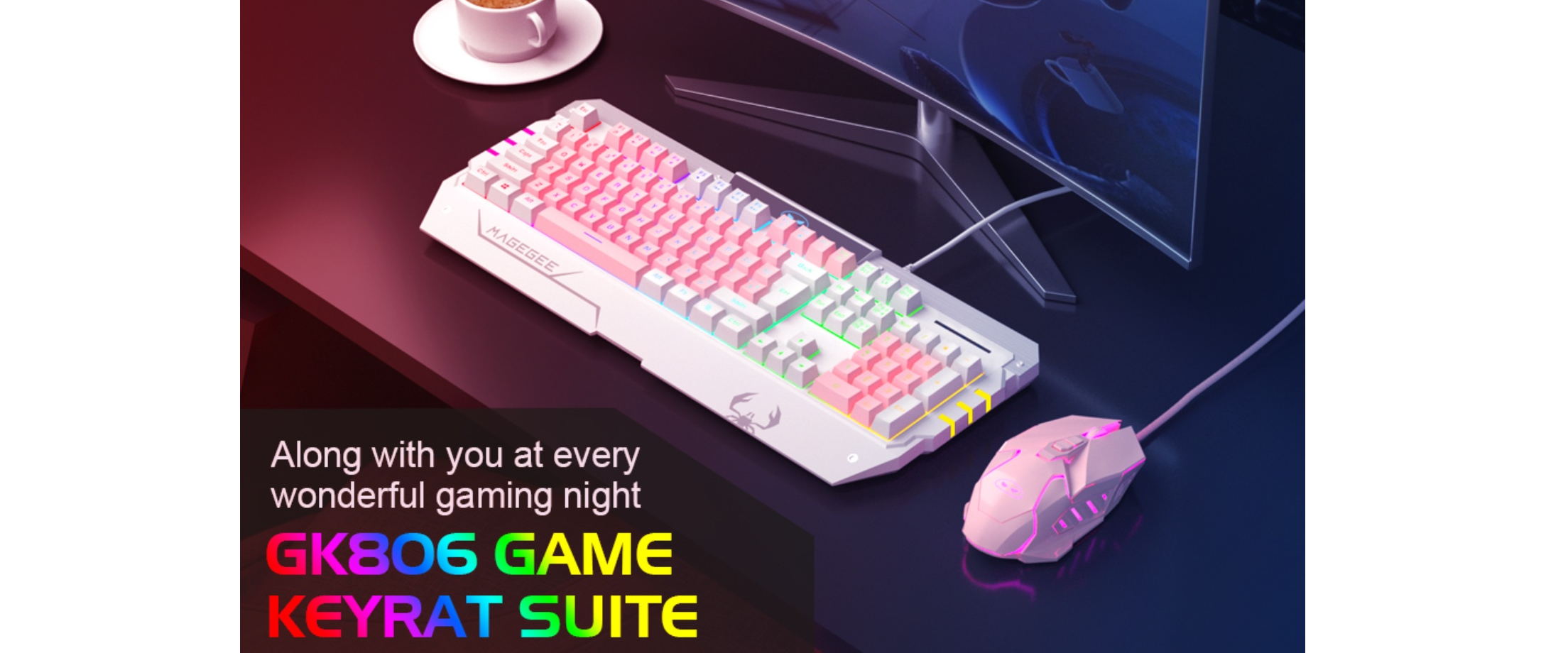 EACH GK806 gaming keyboard and mouse suite, RGB backlight, home gaming desktop