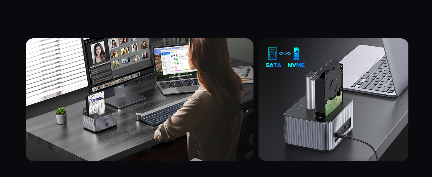 ORICO USB C Docking Station for NVMe M.2 PCIe and SATA 2.5/3.5 Inch SSD & HDD with Offline Cloning-I