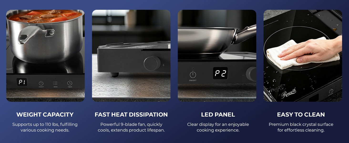 Rosewill RHAI-25002BK Foldable Dual Induction Cooktop Burner