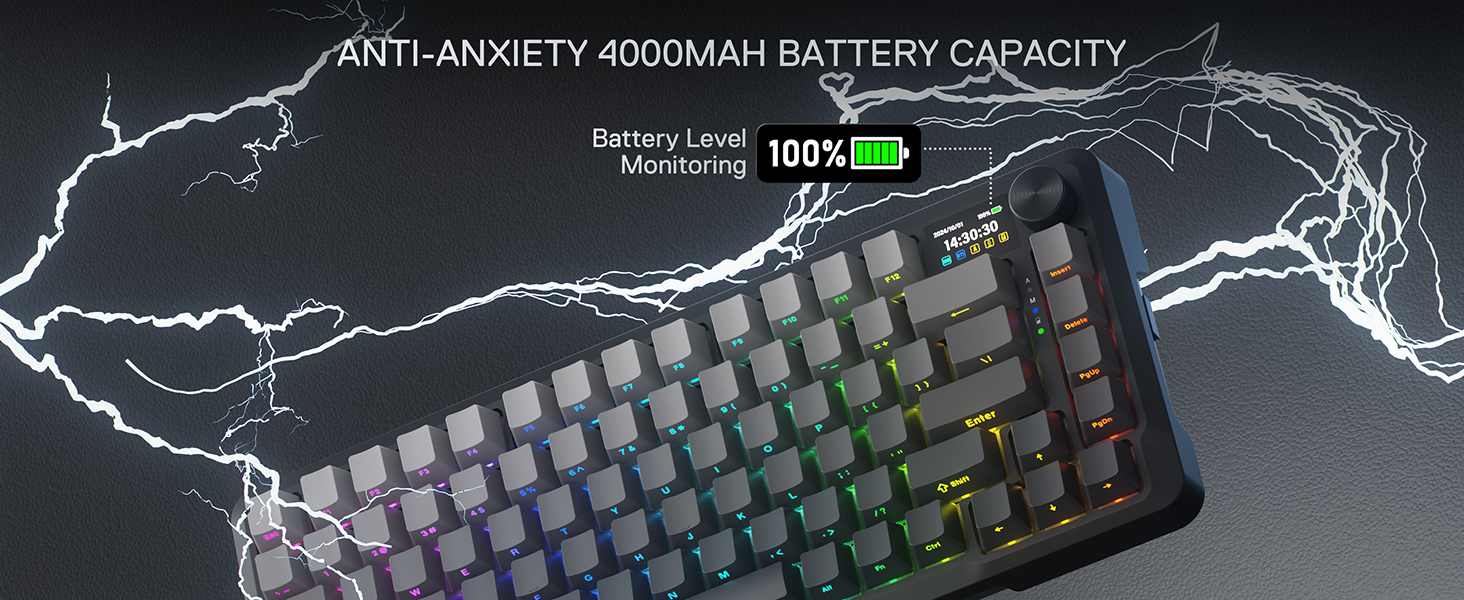 Redragon K724 PRO Wireless 81-Key Gasket Gaming Keyboard, TFT Screen & Knob | Easy-Control LED Info