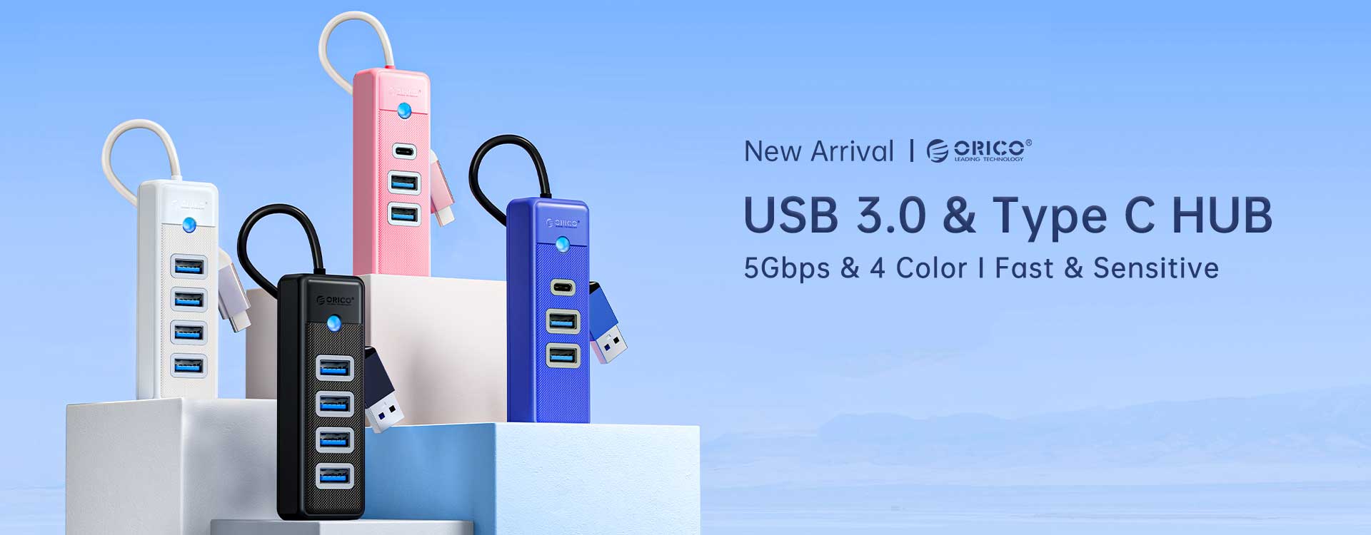 USB-Hub mit 4x USB-A (3.0) - Ultraflaches Design - Schwarz - 50 cm Kabel -  Orico