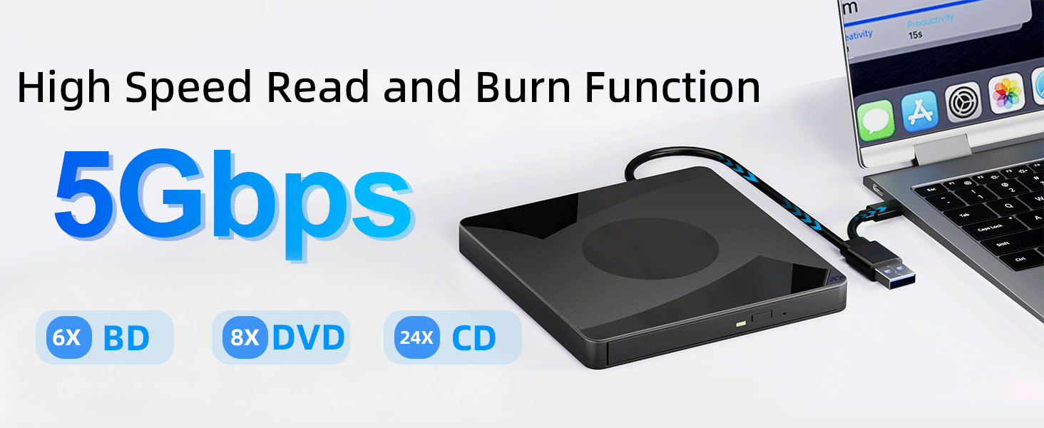 External Blu Ray Drive for Laptops, USB 3.0 DVD Drive, Support 3D Playback Bluray Burner Type-C Exte