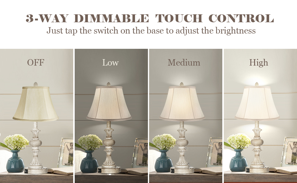 USB-C Charging Lamp 3-Way Dimmable Touch Control Table Lamp With USB-C Charging & AC Outlet - Bedside Lamp For Bedroom Touch Control Bedside Lamp