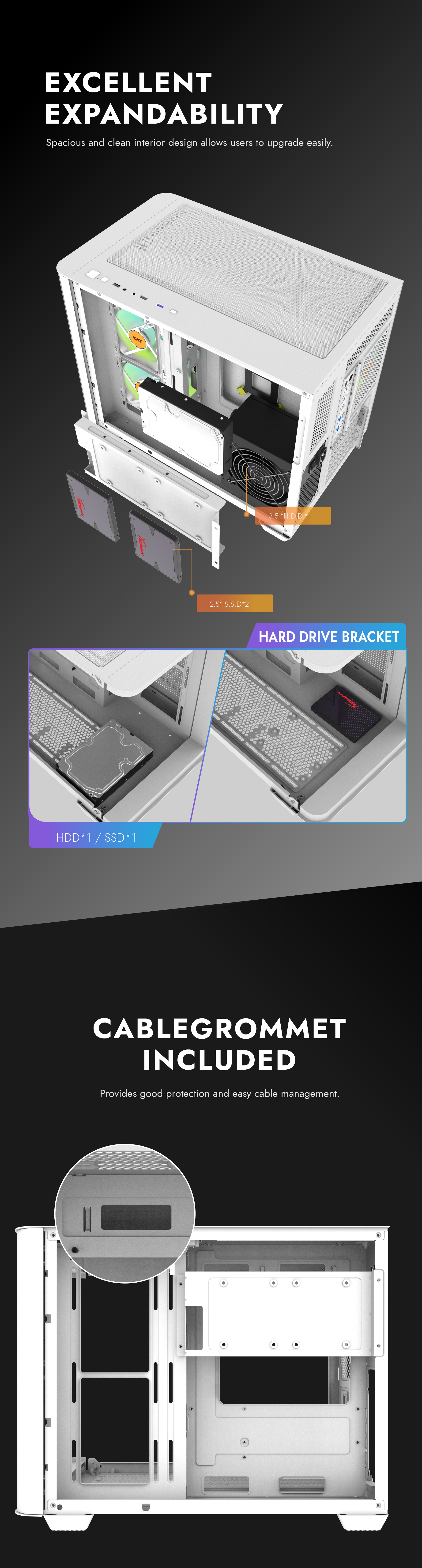 darkFlash DPW90M,Micro-ATX PC Gaming Case,3×Pre-Installed ARGB PWM Fans,Panoramic Dual Curved Temper