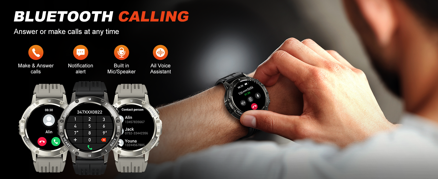 Smart Watch for Men Fitness Tracker, Bluetooth Waterproof Make Answer Call Digital Mens Watches Runn