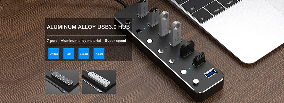 Aluminum Alloy USB 3.0 Hub Sub-control fast charging