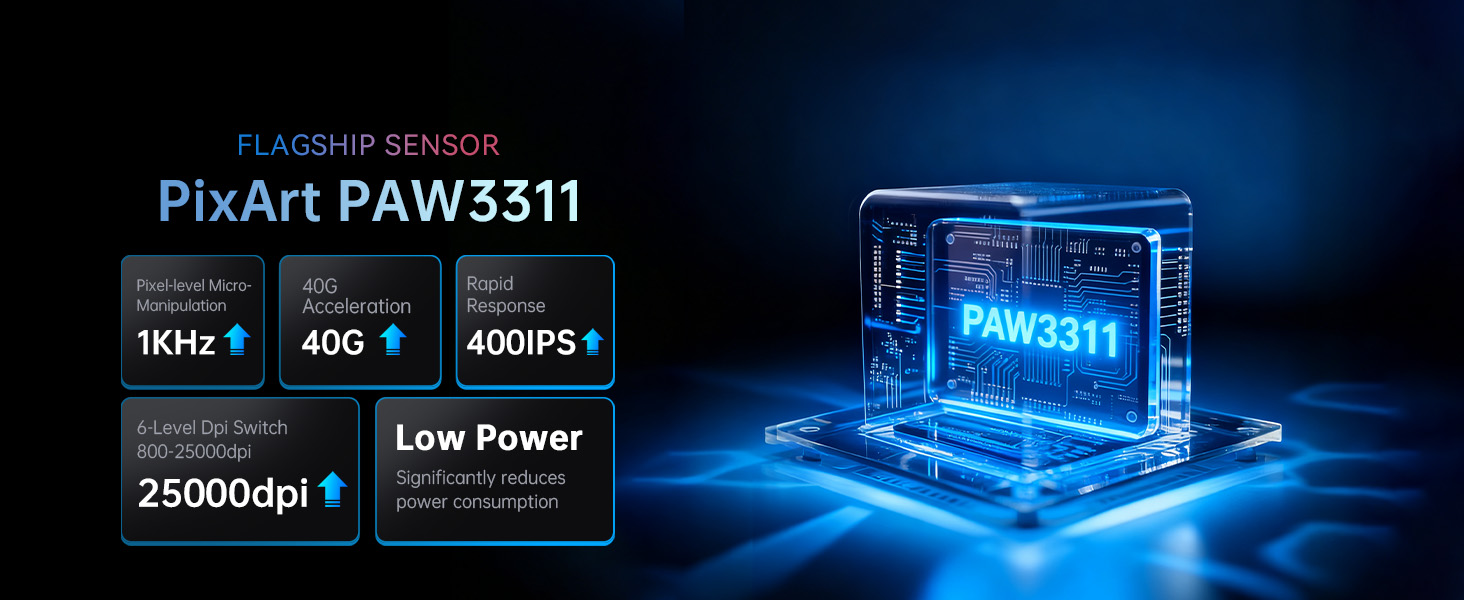 65g SUPERLIGHT Mouse with Magnetic Charging Dock, PixArt PAW3311 Gaming Sensor