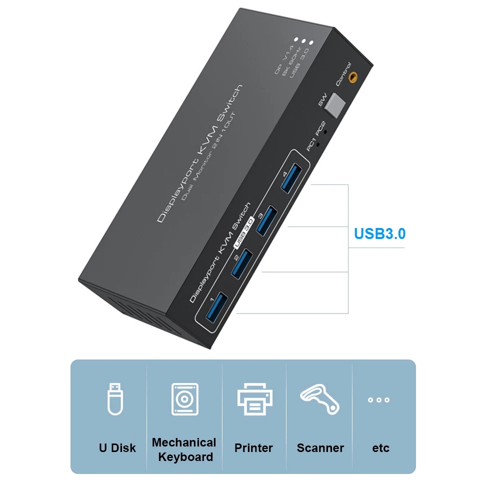 Display port DP KVM Switch 2 Port Dual Monitor Extended Display