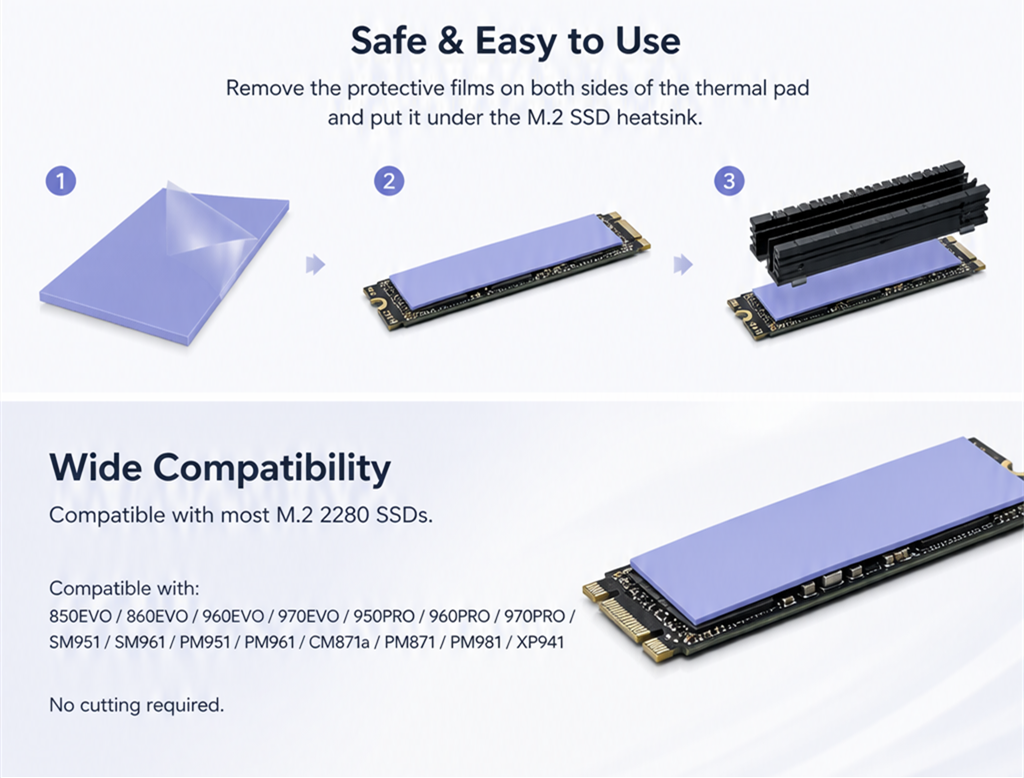 M.2 Thermal Pad, 70x20x1mm for M.2 2280 SSD NVMe Heatsinks (4PCS Pack)