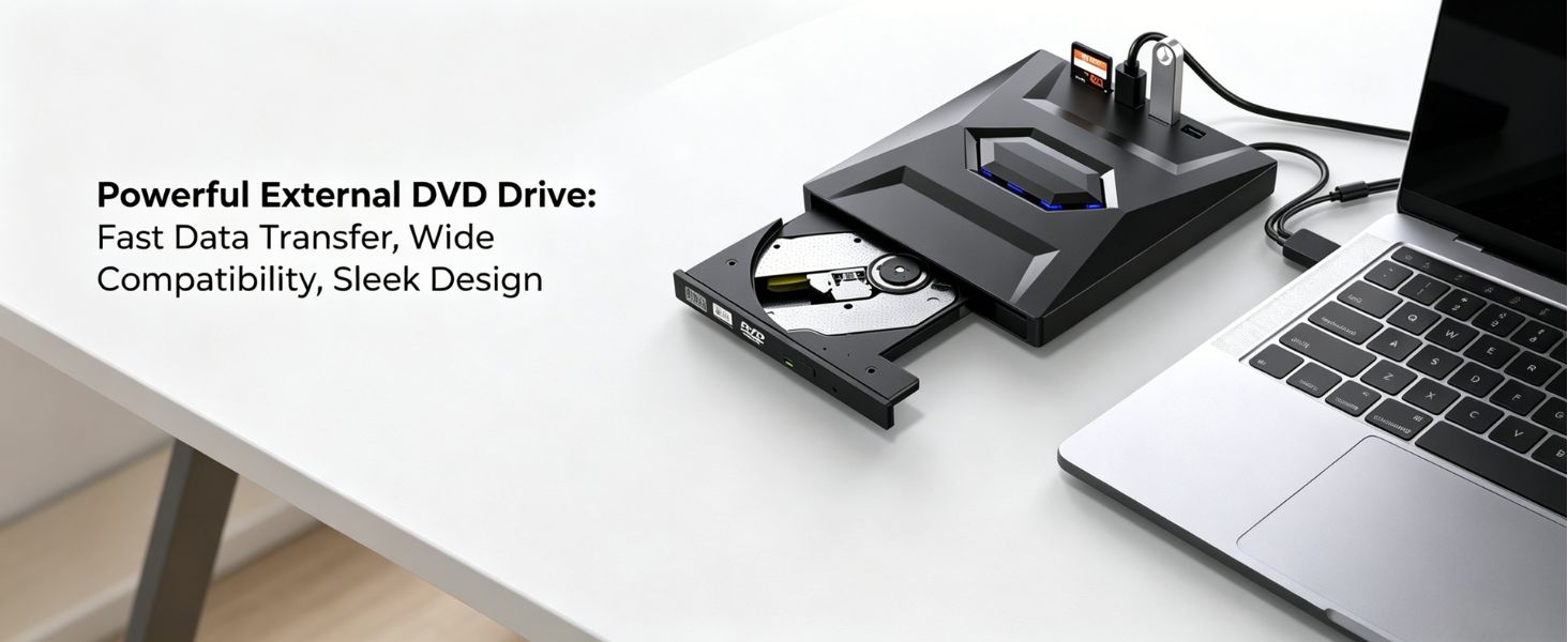 5-in-1 External CD DVD Drive for Laptop, USB 3.0 & USB C Portable DVD Burner