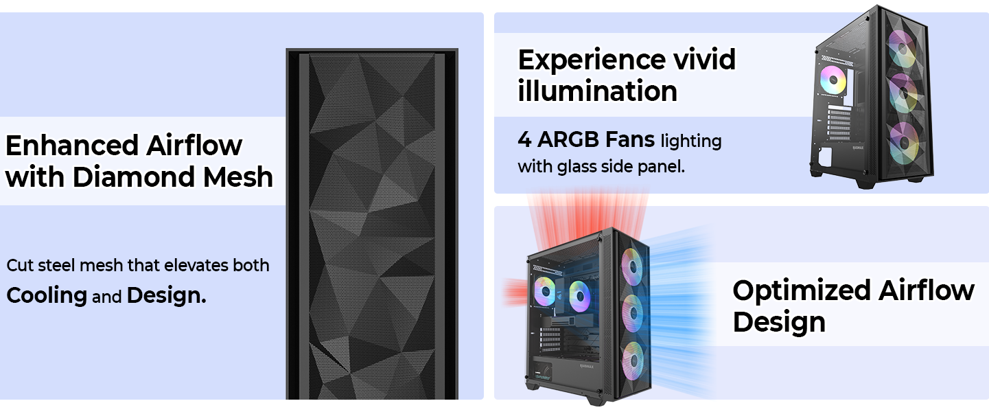 v217 mesh intake airflow argb fans