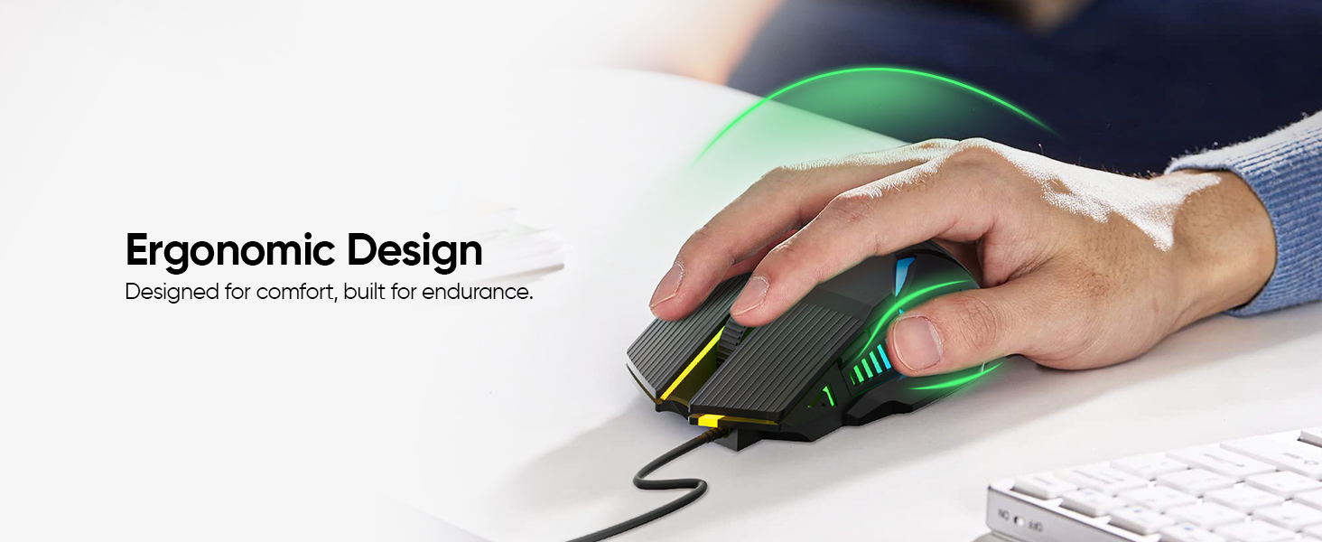 Wired Gaming Mouse - Lightweight USB Optical Computer Gaming Mice with 7-Color RGB LED Lights, 4 Adj