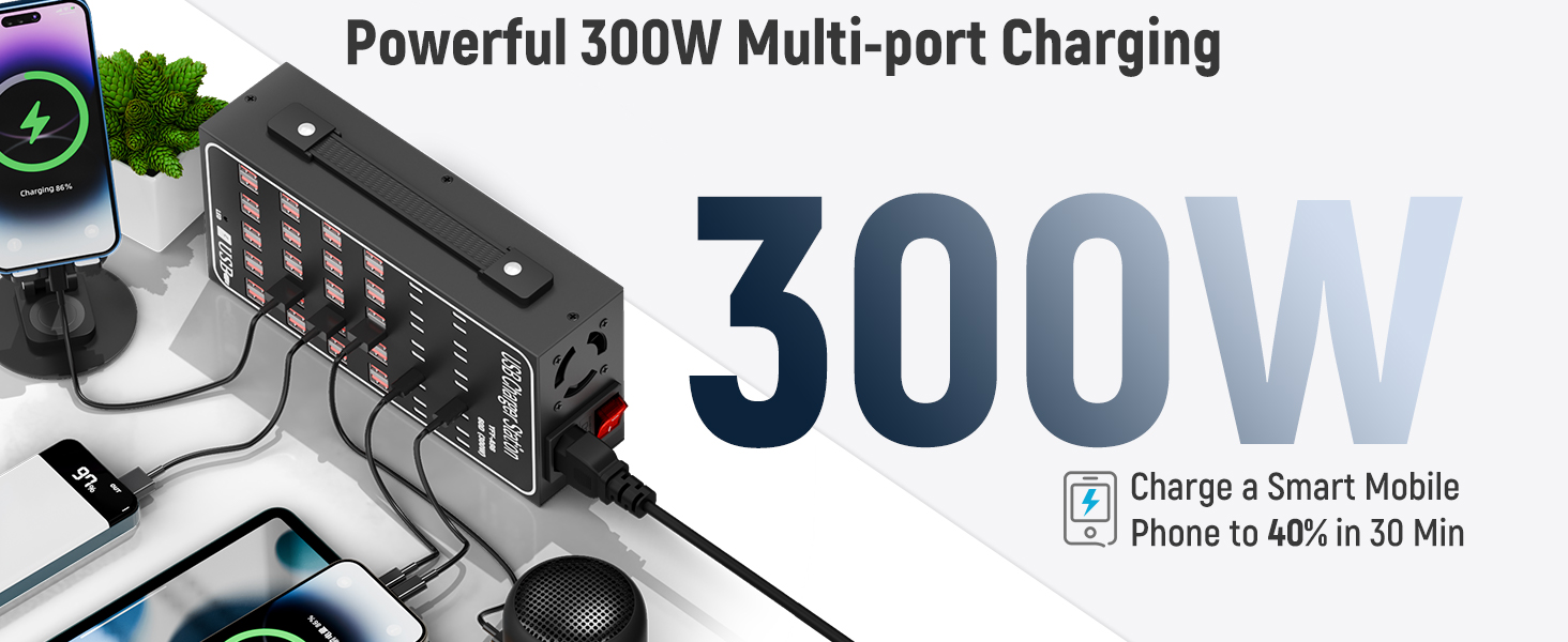 Multiple USB Charging Station, 60 Ports USB (40 USB A & 20 USB C Port), 300W (60A) Fast USB Charger