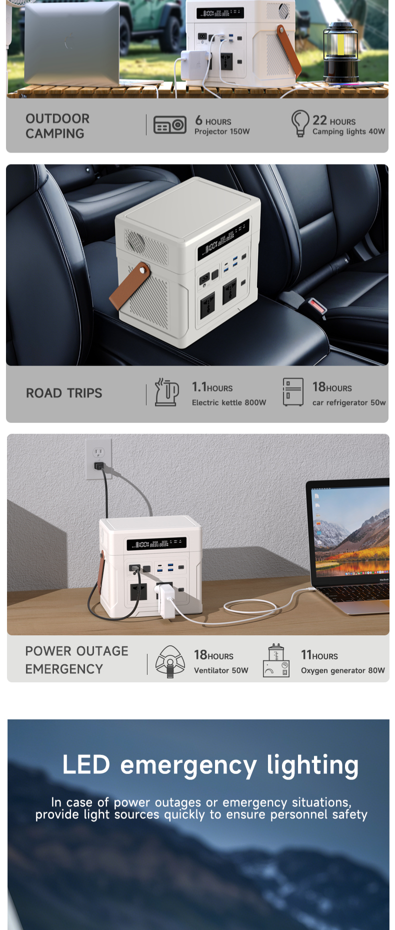 UAPOW Portable Power Station ZP1000, 902Wh LiFePO4 (LFP) battery, solar generator, 600W AC output, s