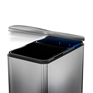 Home Zone Living 15.8 Gallon Slim Dual Compartment Kitchen Trash Can, Stainless Steel, Step Pedal, 60 Liter, Silver