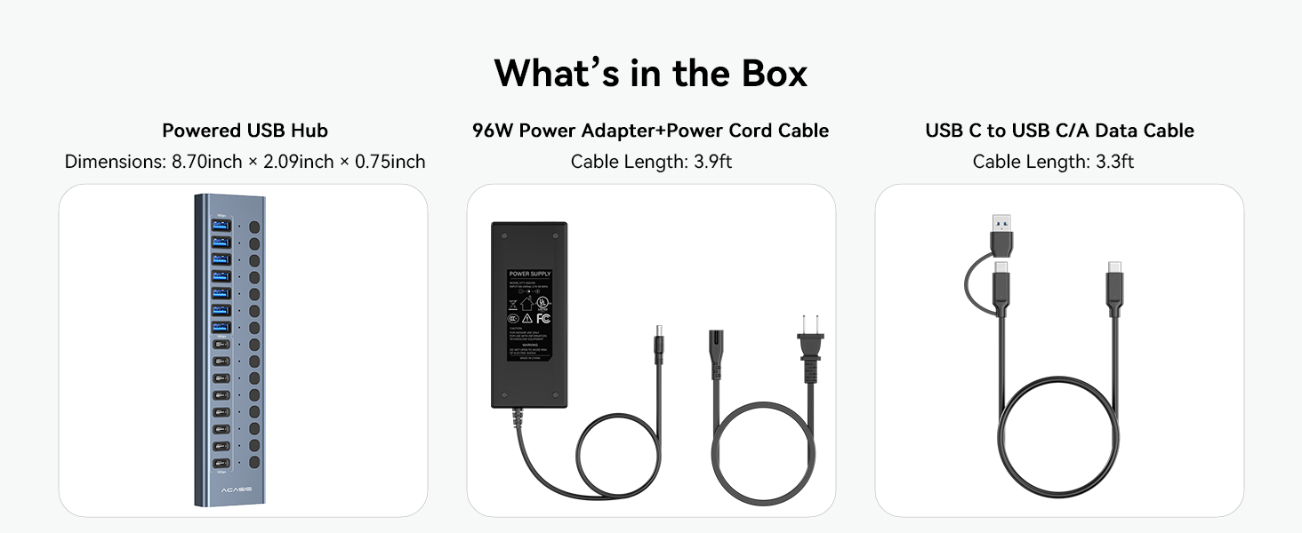 Powered USB 3.2 Hub, 16 Ports USB 3.2 Hub (8 USB-A 3.2 Ports + 8 USB-C 3.2 Ports), Aluminum USB Hub