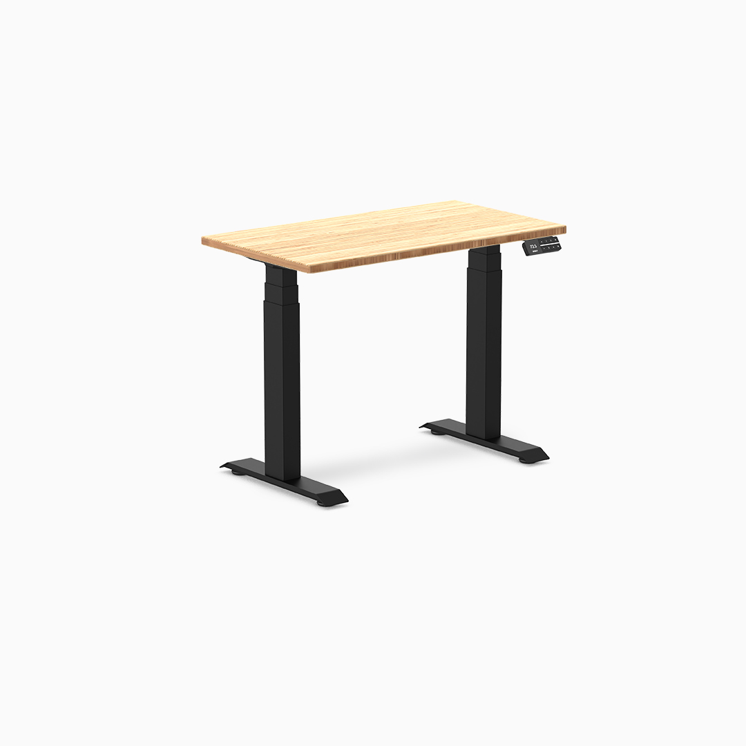 mini standing desk, small sit stand desk, bamboo standing desk, compact desk, height adjustable desk