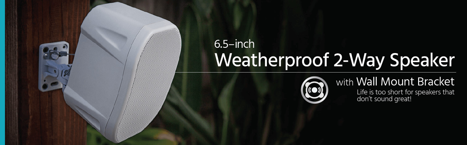 6.5in Weatherproof 2-Way Speakers with Wall Mount Bracket (Pair White)