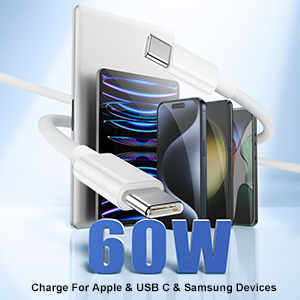 60W Turbo Fast Charging The cable can power most USB-C devices up to 50% in 30 minutes and supports