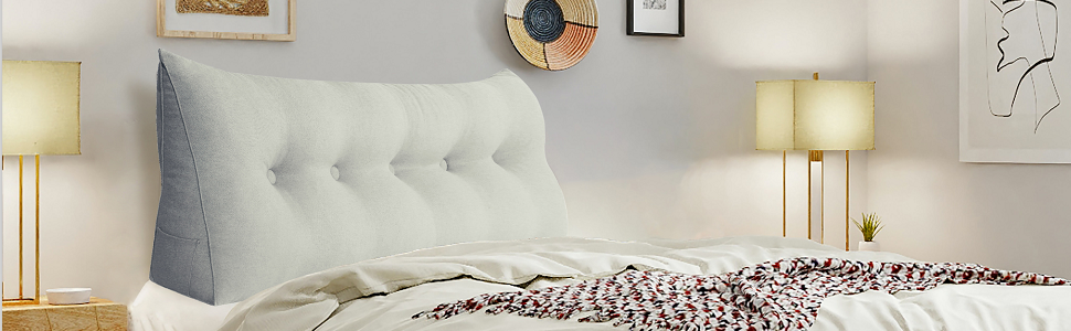 Ivory Linen Blend Wedge Pillow, Bed Reading Pillow, Headboard Pillow, Queen Size