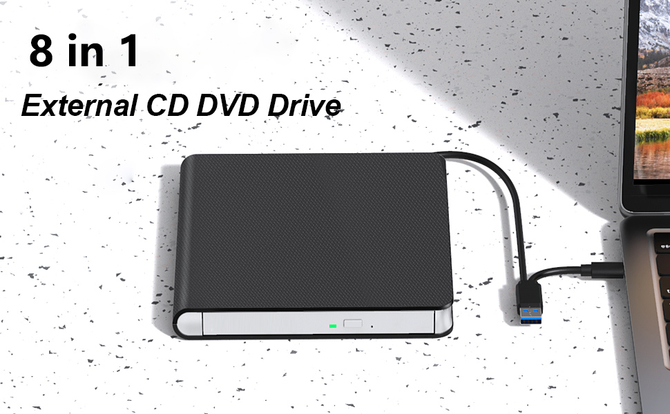 External CD DVD Drive, 7-in-1 USB 3.0 & Type-C DVD Drive External with 4 USB Ports & SD/TF, DVD RW B